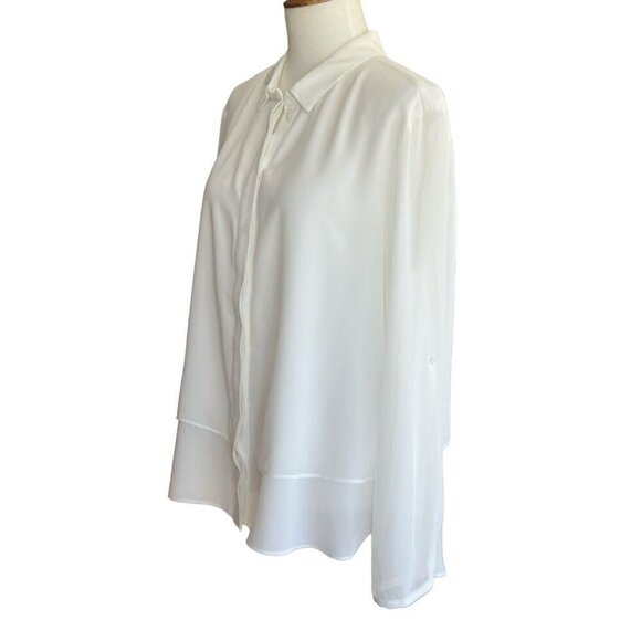 Catherine Malandrino Ivory Collared Long Sleeve Button Up Blouse Women's Sz L - Picture 2 of 11